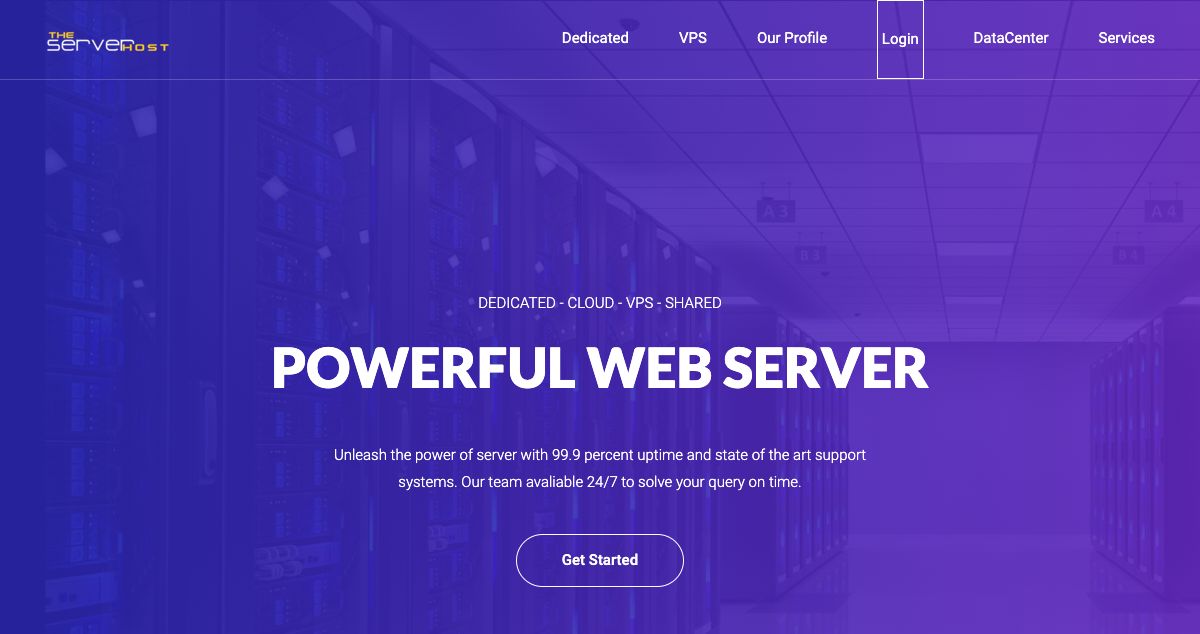 Homepage of theServerHost hosting