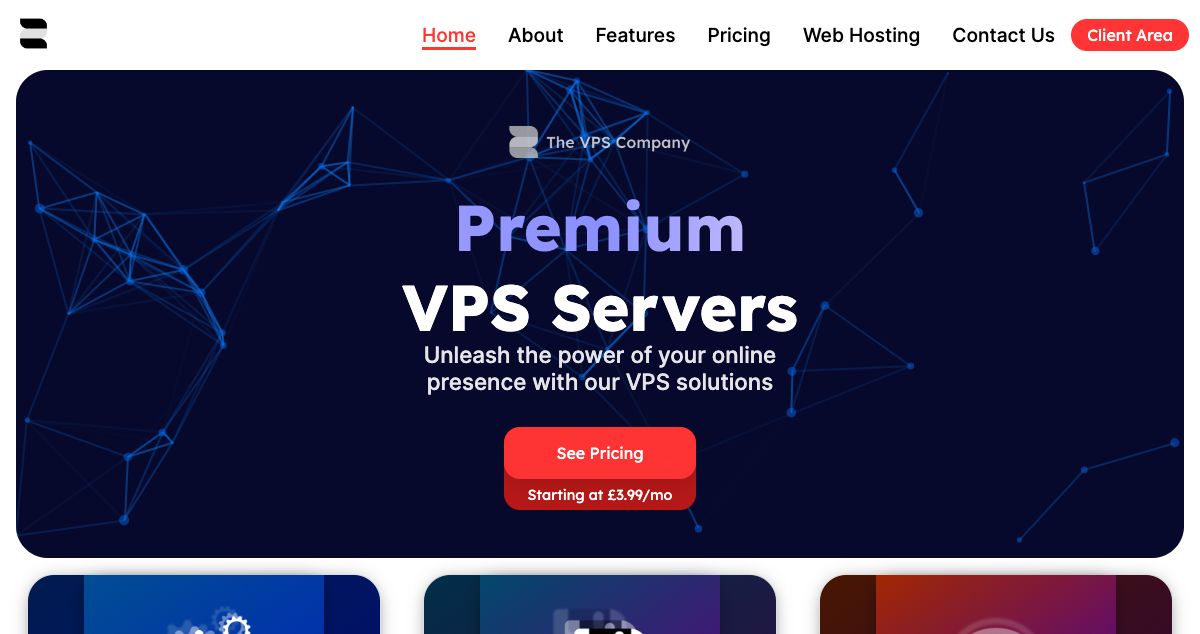 Homepage of The VPS Company hosting