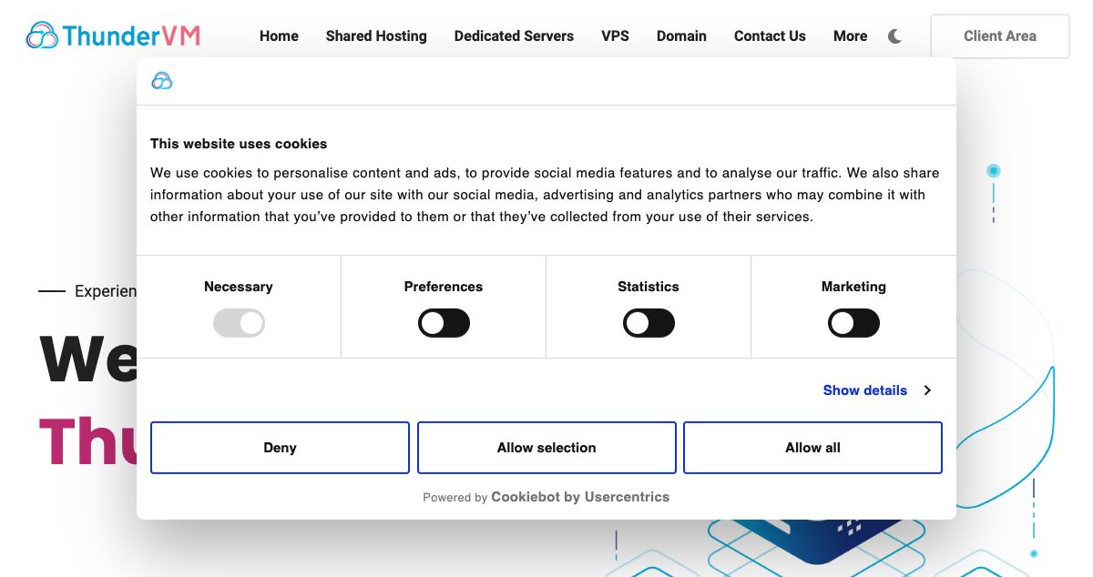 Homepage of ThunderVM hosting