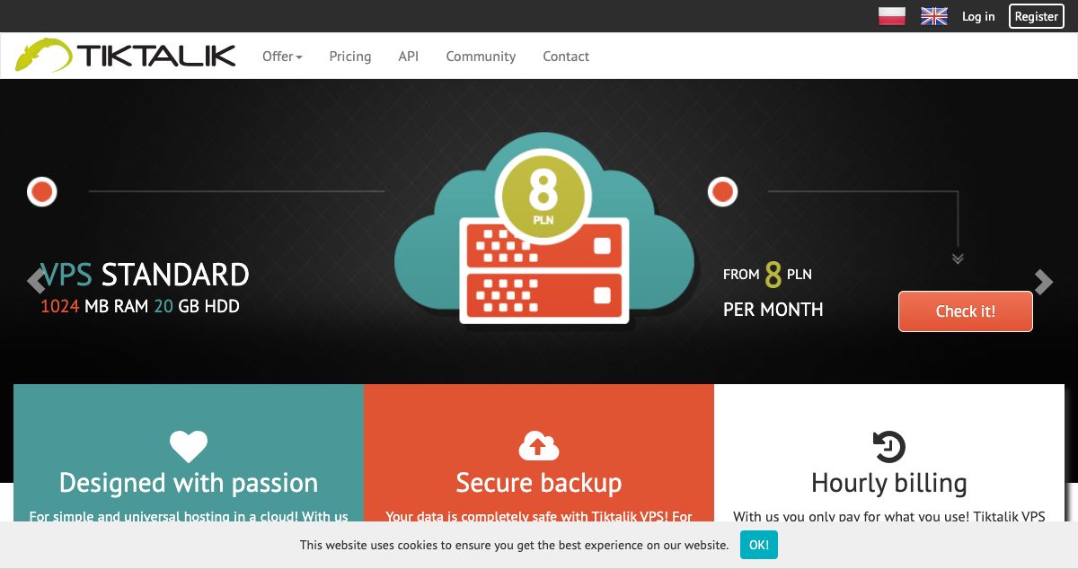 Homepage of Tiktalik hosting