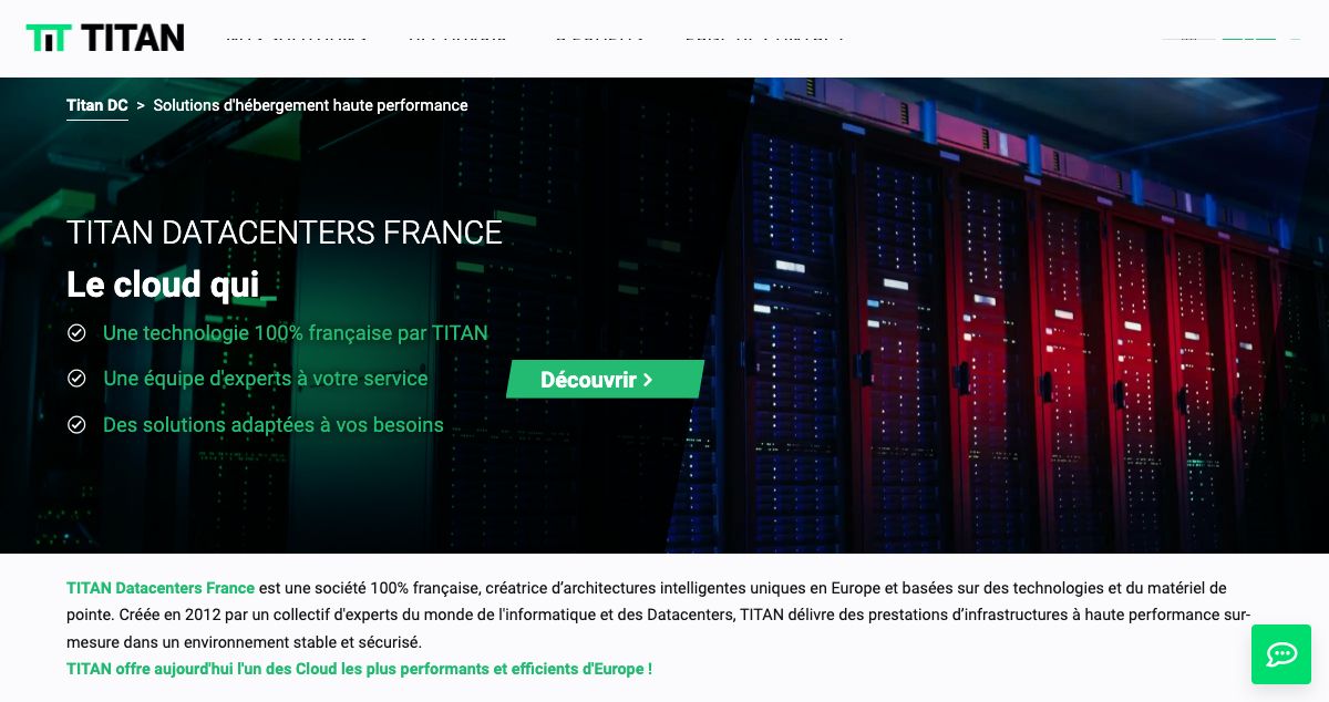 Homepage of Titan Datacenters France hosting