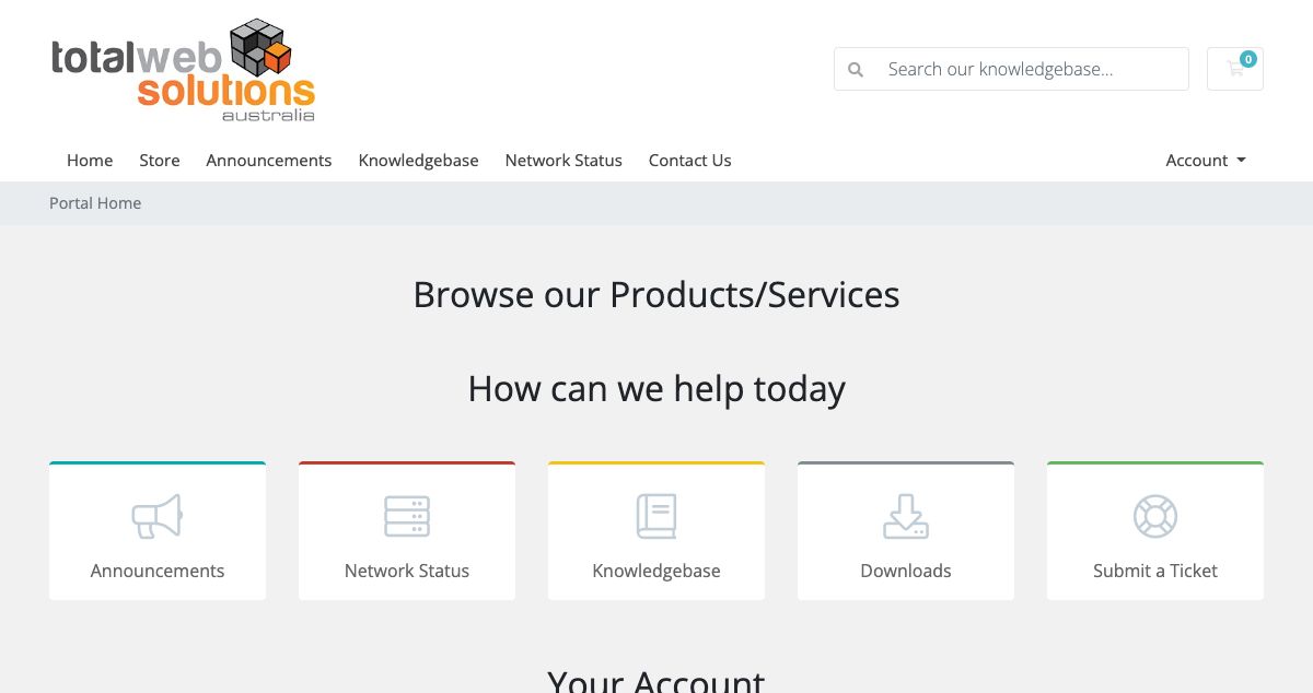 Homepage of Total Web Solutions hosting