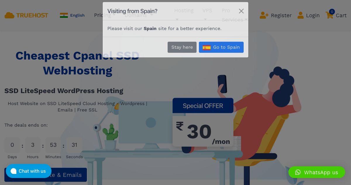 Homepage of Truehost India hosting