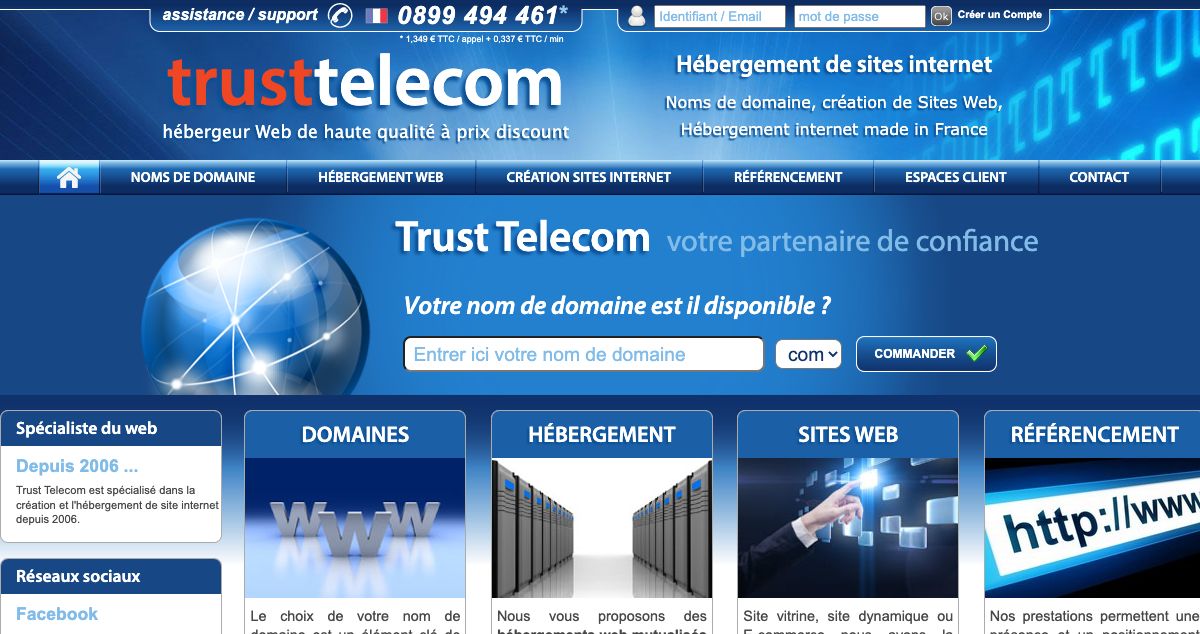 Homepage of Trust Telecom hosting