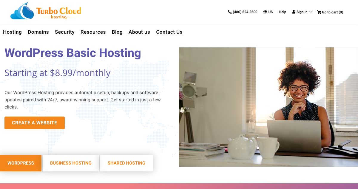 Homepage of Turbo Cloud Hosting hosting