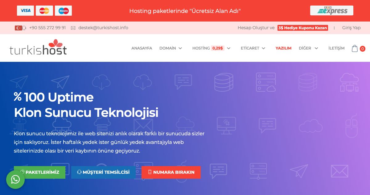 Homepage of Turkishost hosting