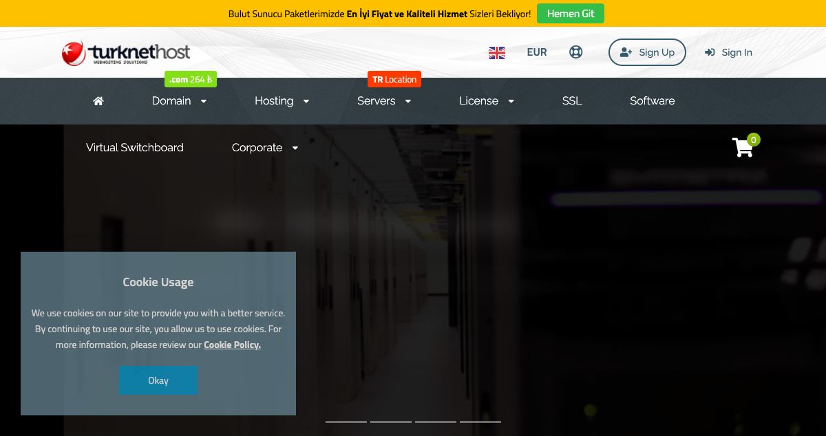 Homepage of Turknethost.com hosting
