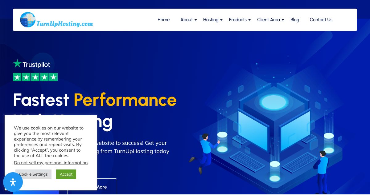 Homepage of TurnUpHosting hosting