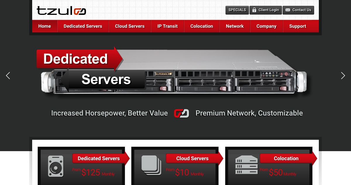 Homepage of Tzulo hosting