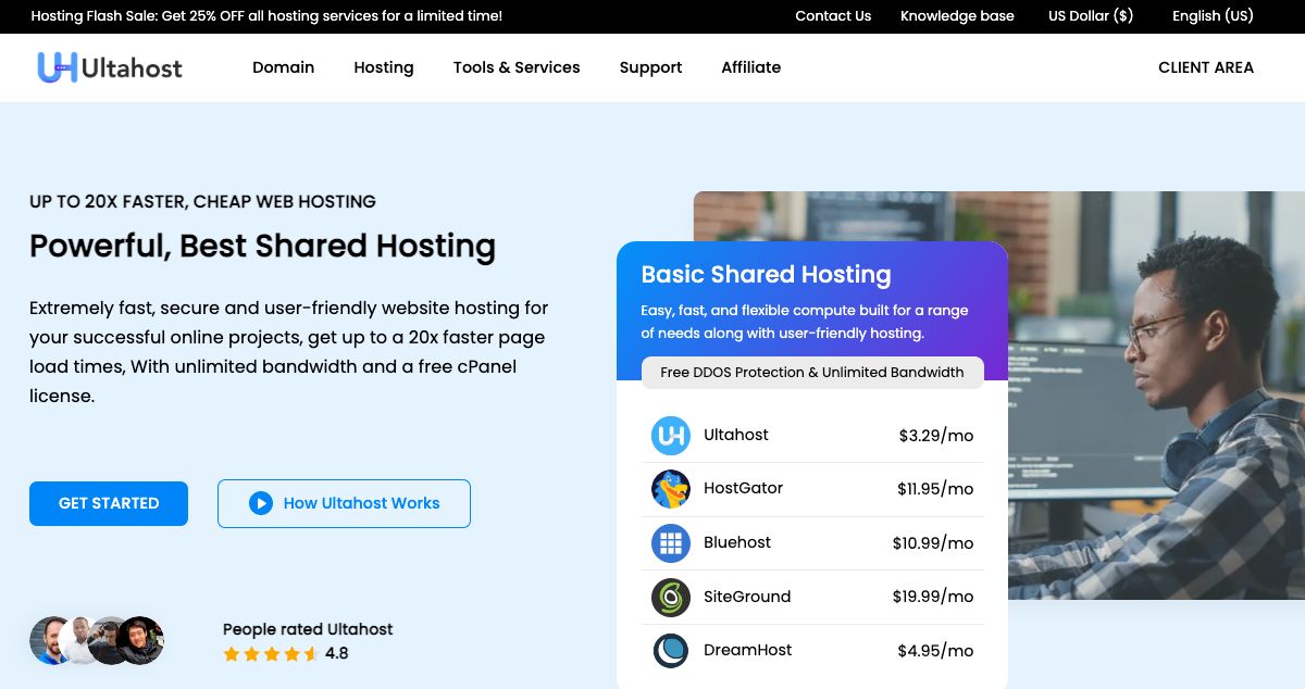 Homepage of Ultahost hosting