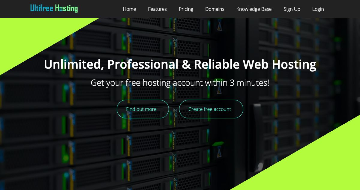 Homepage of Ultifree Hosting hosting