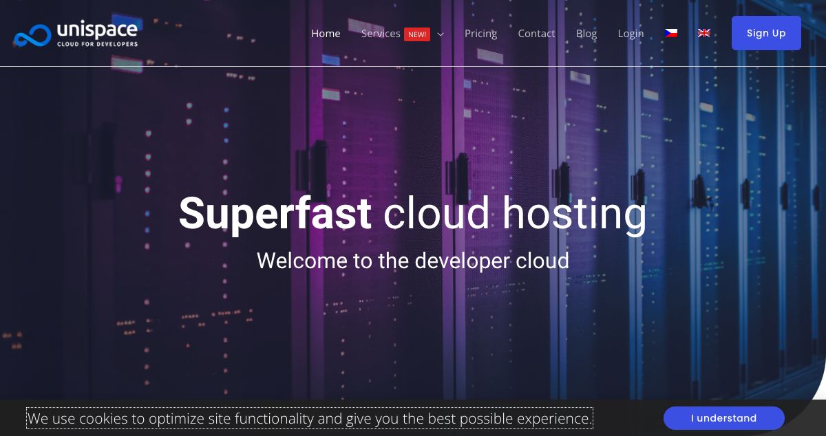 Homepage of Unispace Cloud hosting