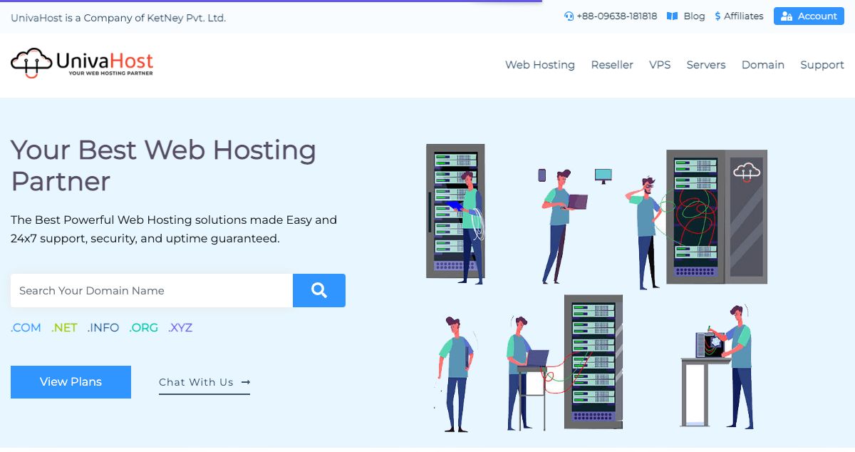 Homepage of UnivaHost hosting