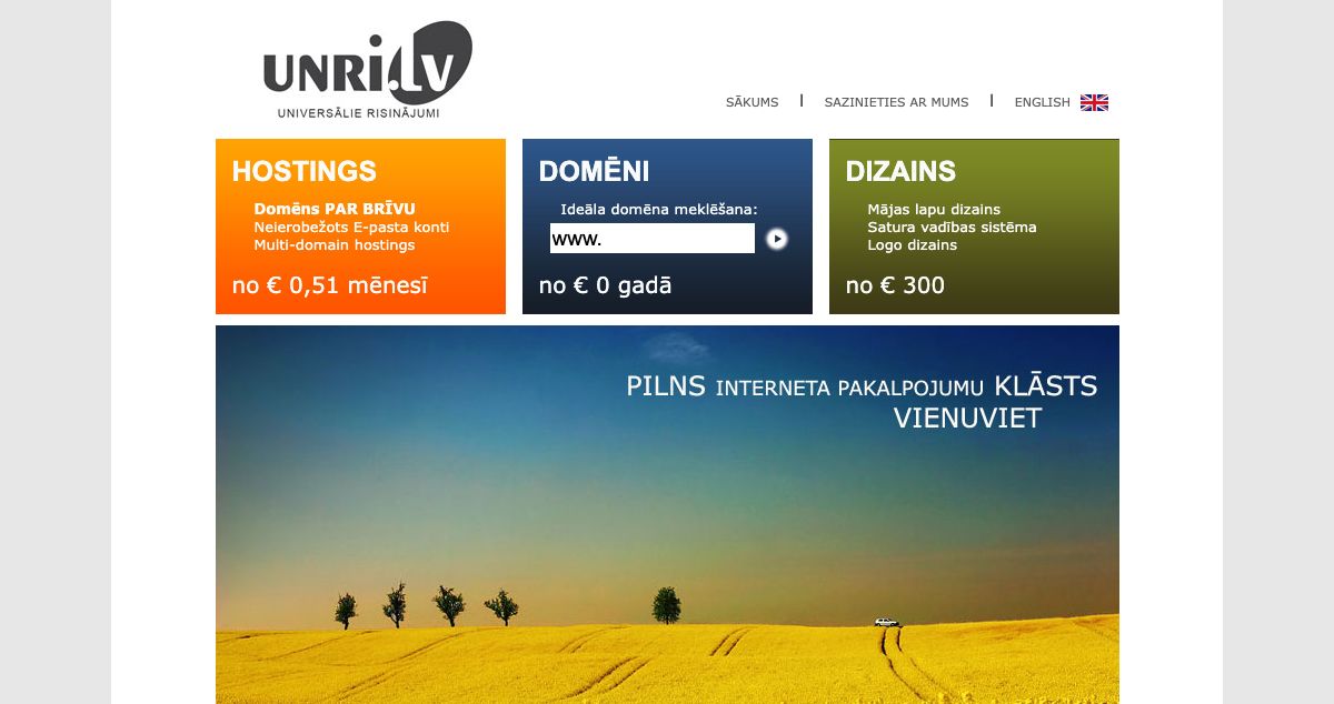 Homepage of Universālie risinājumi hosting