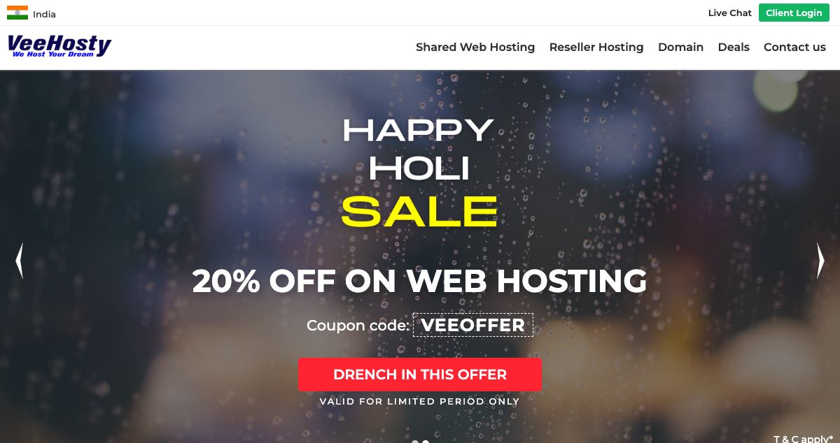 Homepage of VeeHosty hosting