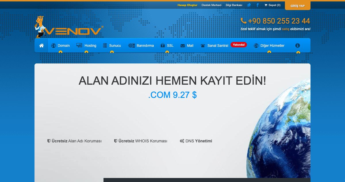 Homepage of VENOV hosting