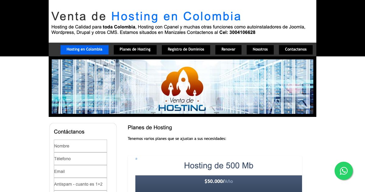 Homepage of Venta de Hosting en Colombia hosting