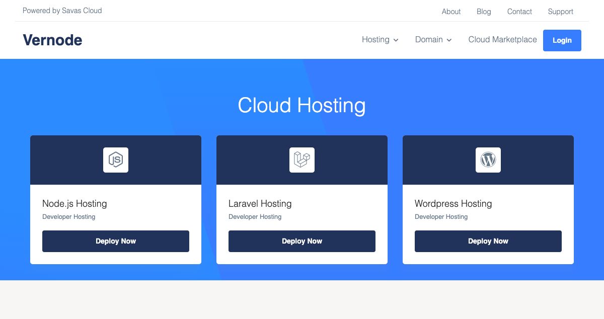 Homepage of Vernode hosting