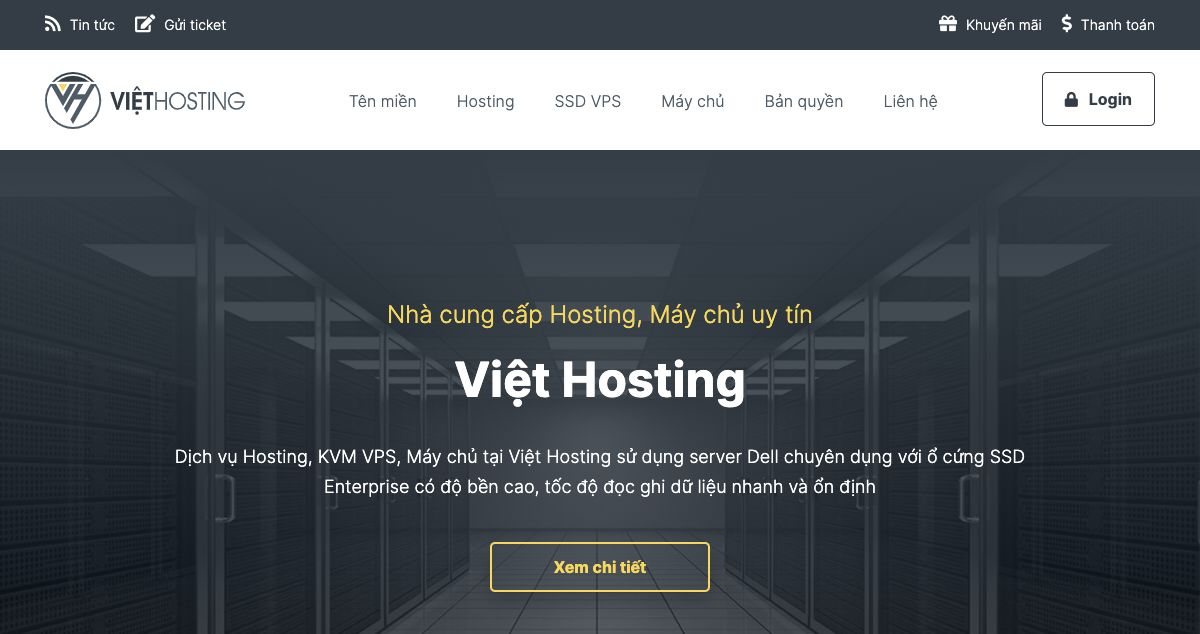 Homepage of Việt Hosting hosting