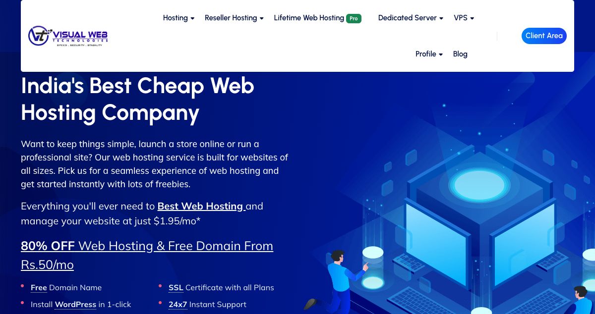 Homepage of Visual Web Technologies hosting