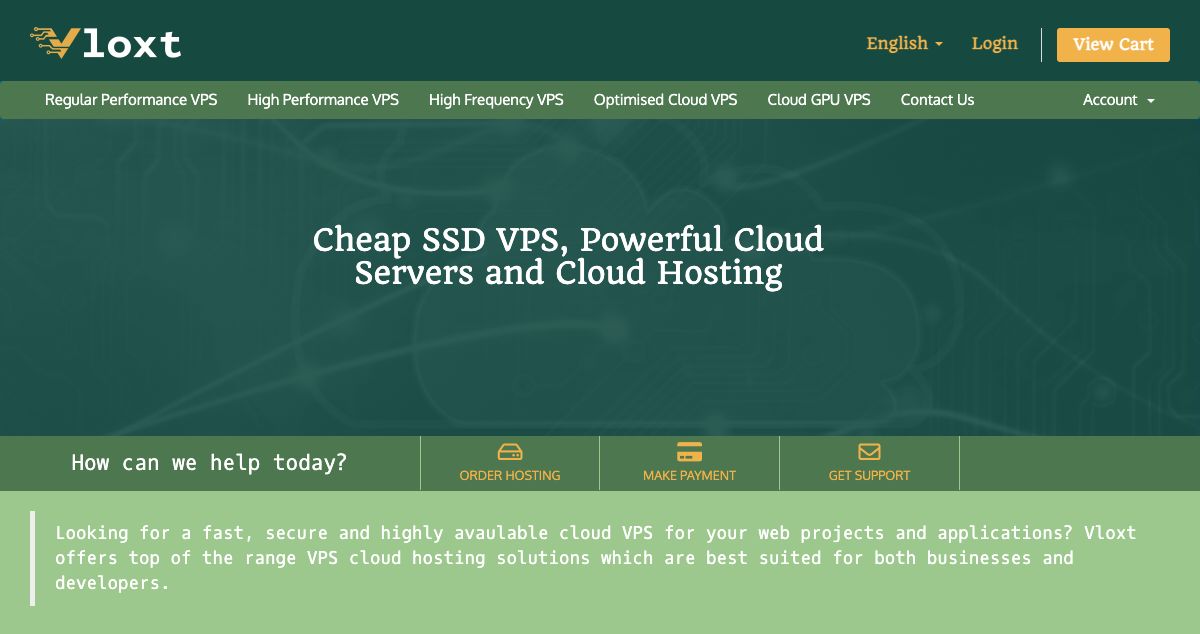 Homepage of Vloxt hosting