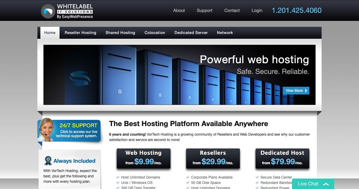 Homepage of VorTech Hosting hosting