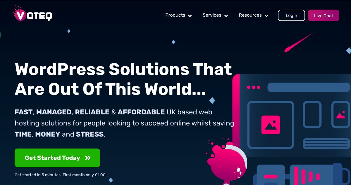 Homepage of Voteq – Website Solutions hosting