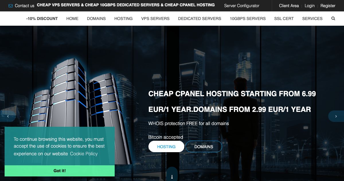 Homepage of VPS-world hosting