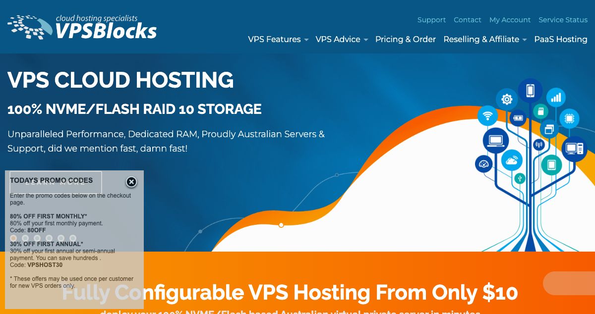 Homepage of VPSBlocks hosting