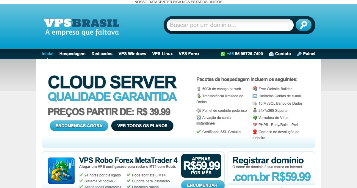 Homepage of VPS Brasil hosting