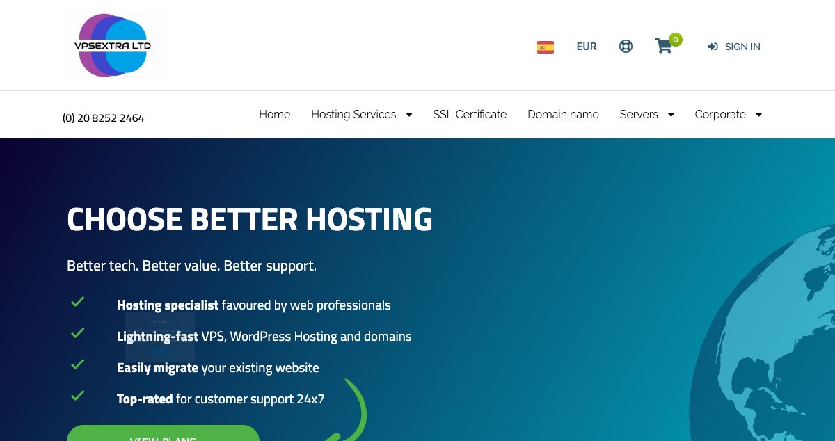 Homepage of VPS Extra hosting