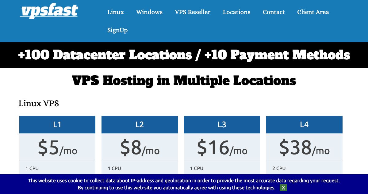 Homepage of VPSFAST hosting