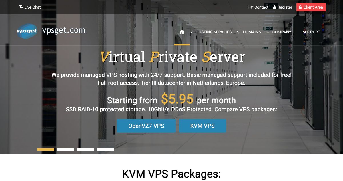 Homepage of VPSGet.com hosting