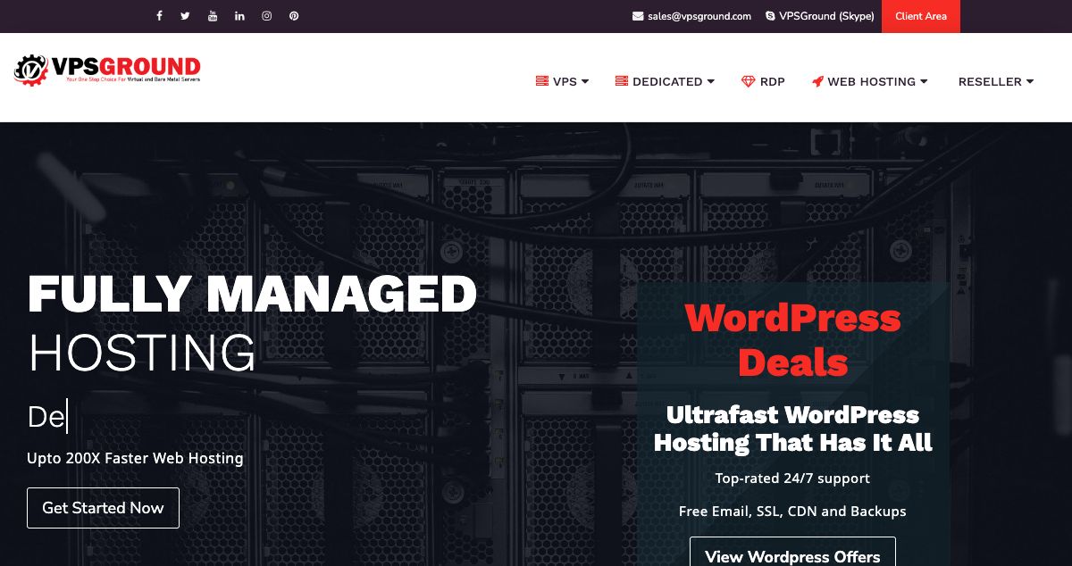 Homepage of VPSGround hosting