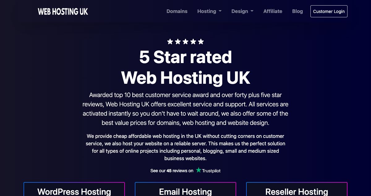 Homepage of Web Hosting UK hosting