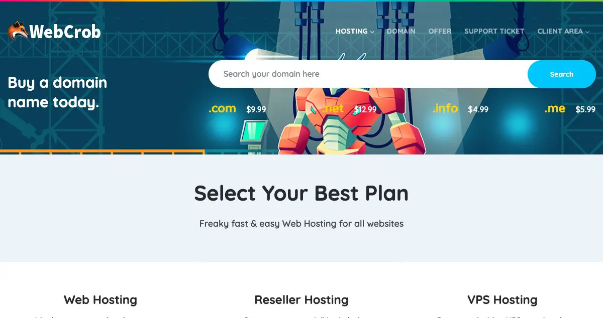 Homepage of WebCrob hosting