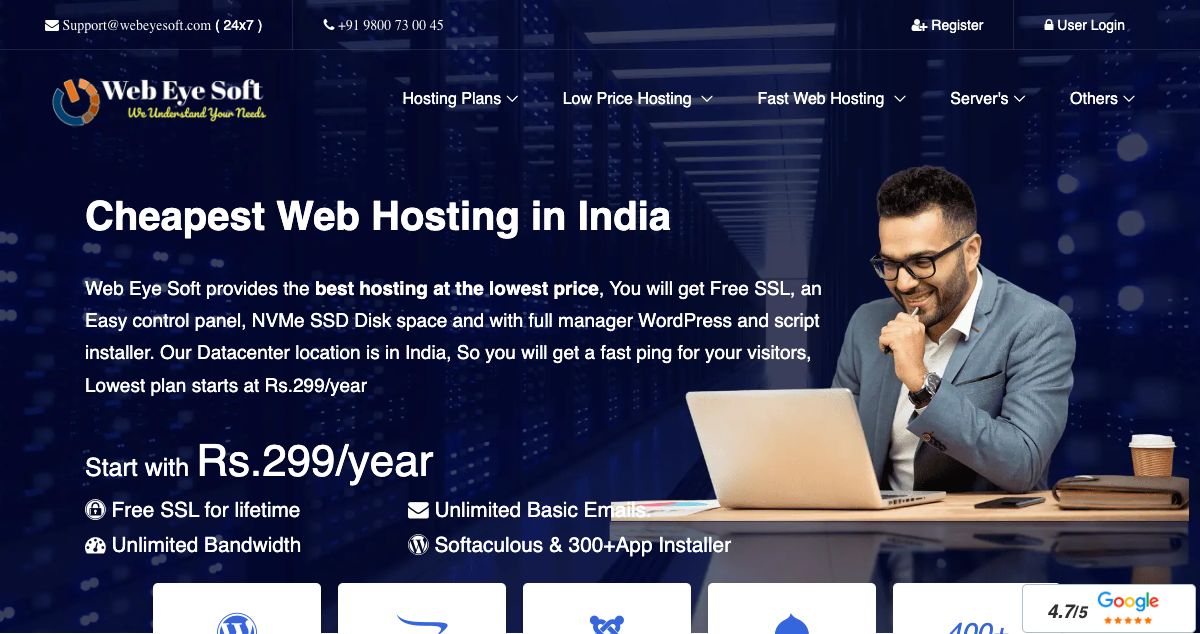 Homepage of Web Eye Soft hosting