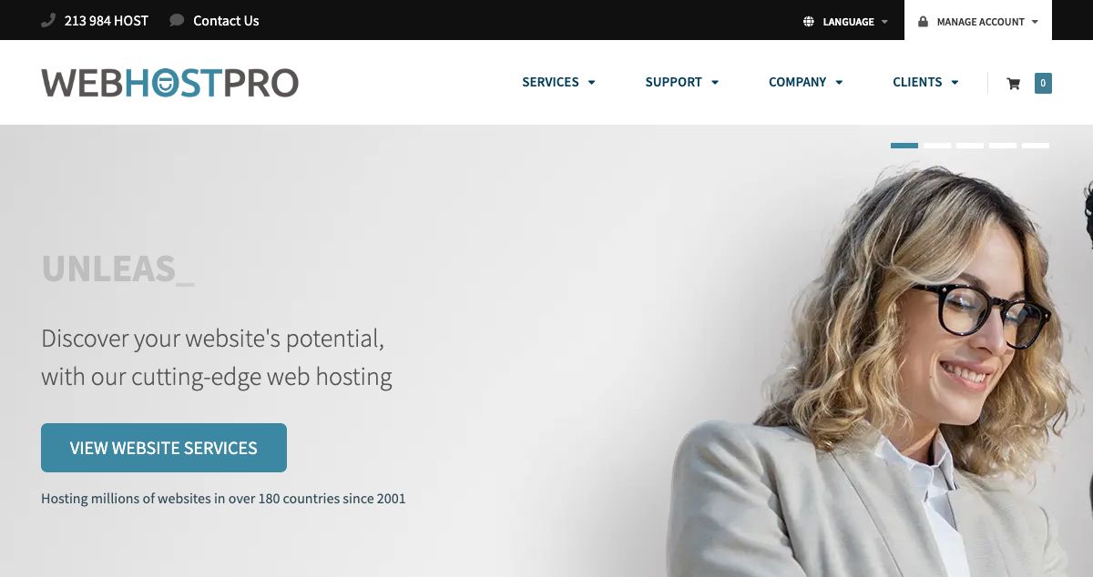 Homepage of Web Host Pro hosting