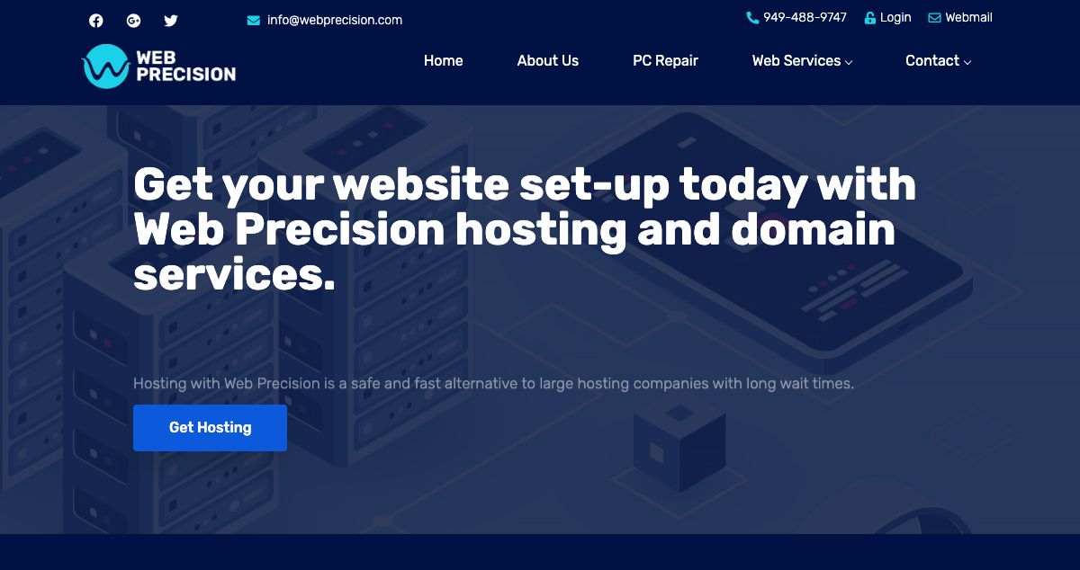 Homepage of Web Precision hosting