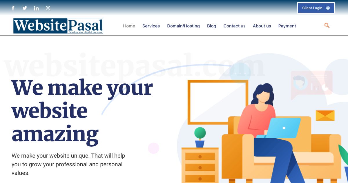 Homepage of Website Pasal hosting