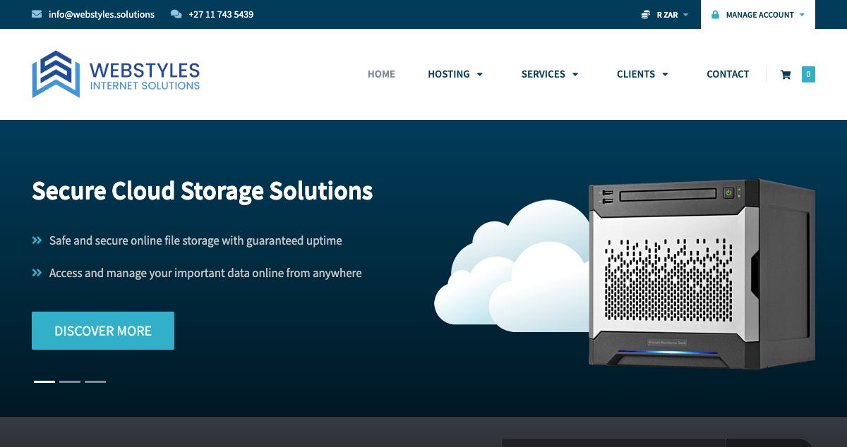 Homepage of Webstyles Internet Solutions hosting