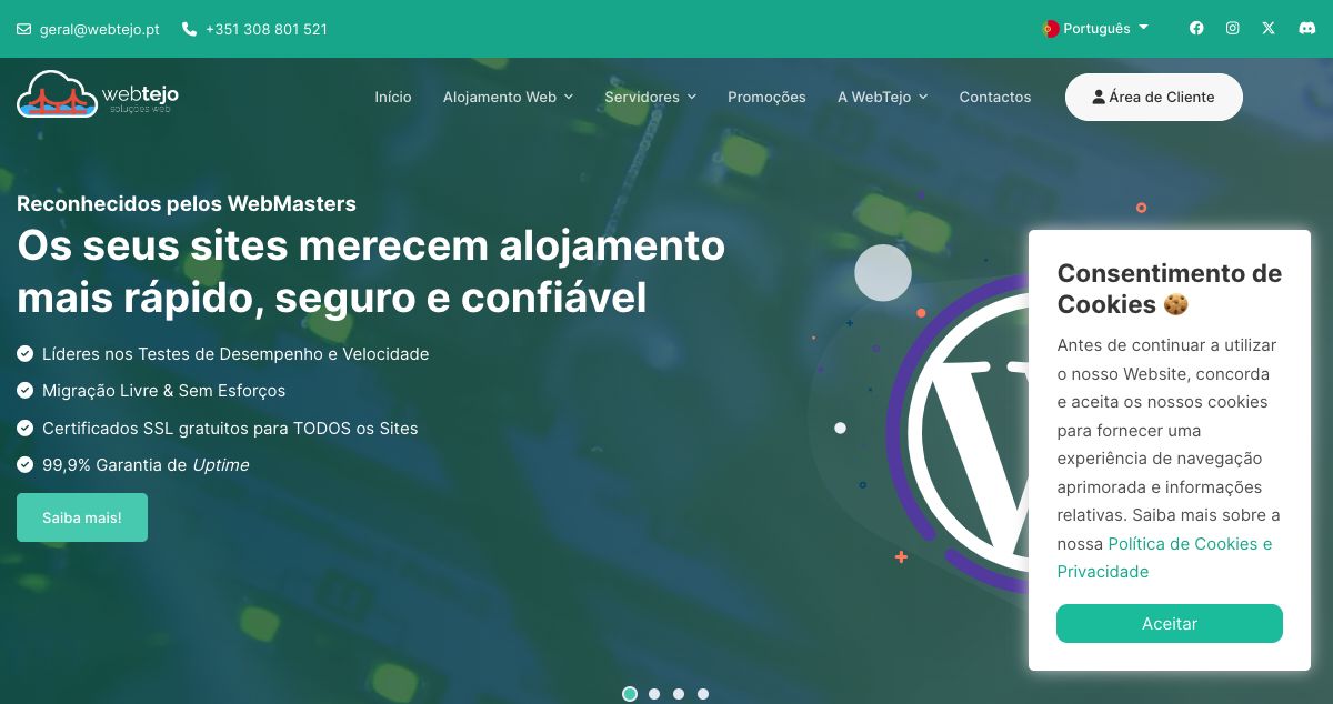 Homepage of Webtejo – Soluções Web hosting