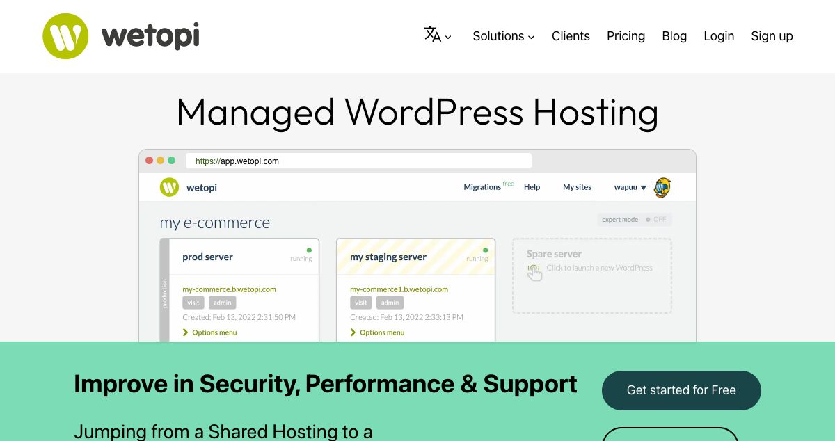 Homepage of Wetopi hosting