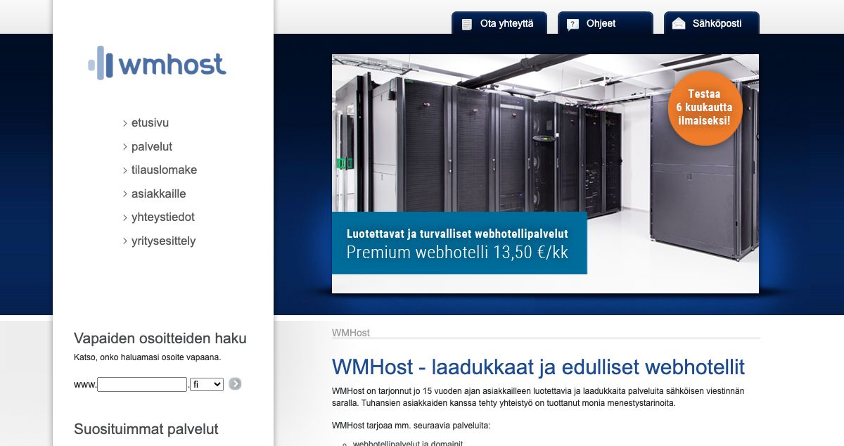 Homepage of WMHost hosting