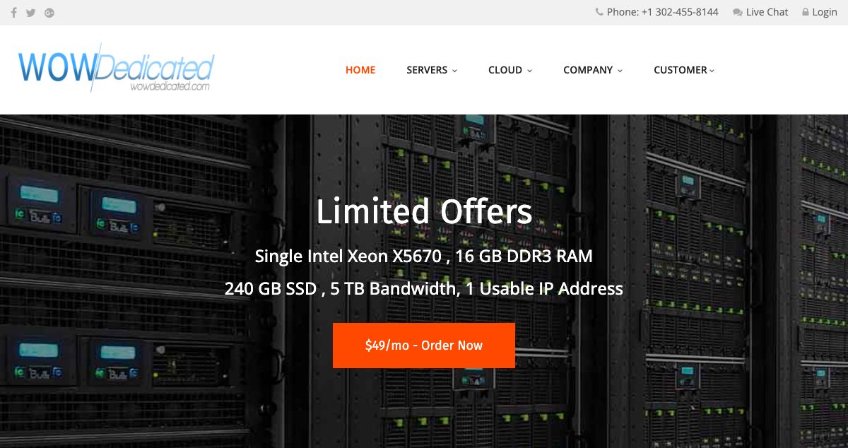 Homepage of WowDedicated hosting