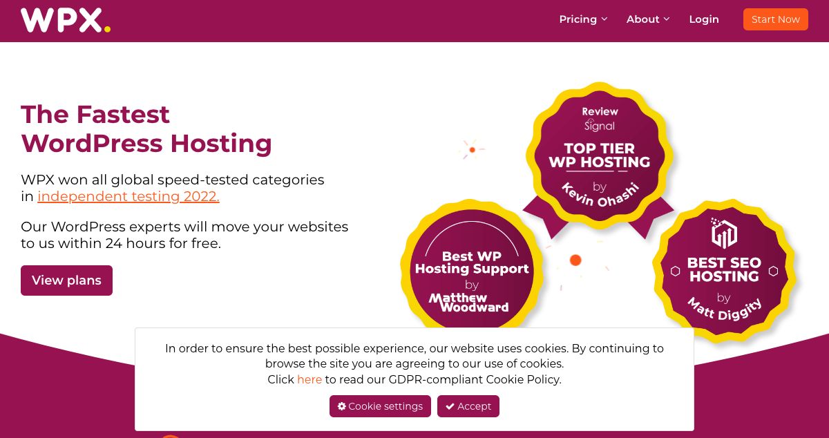 Homepage of WPX Hosting hosting