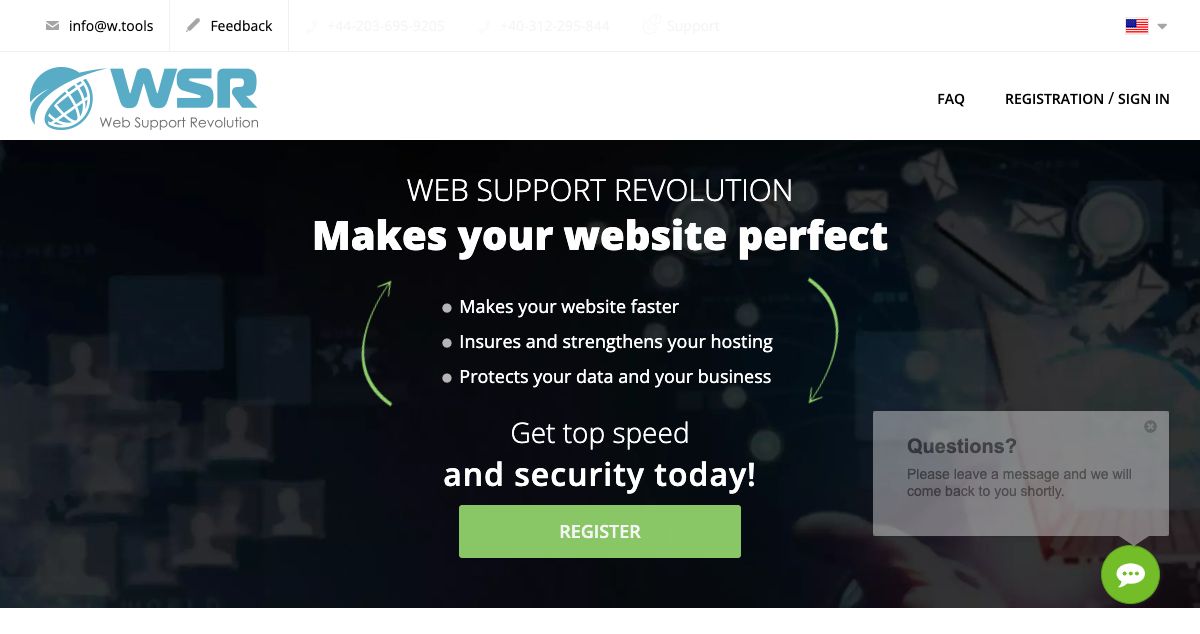 Homepage of Web Support Revolution hosting