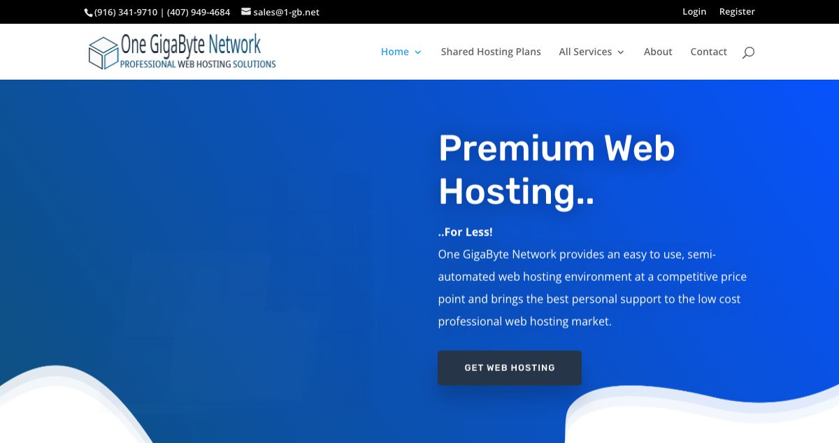 Homepage of One GigaByte Network hosting