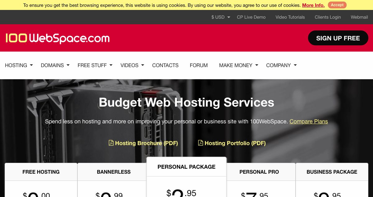 Homepage of 100WebSpace hosting