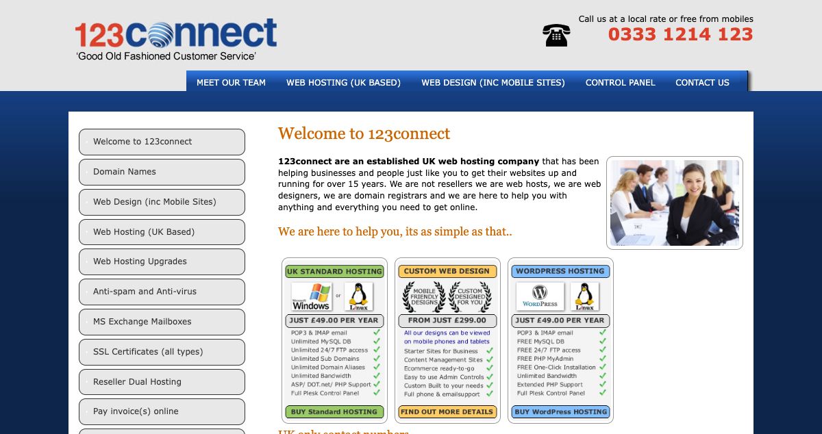 Homepage of 123Connect hosting